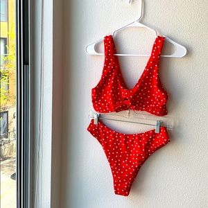 Heart print high cut bikini